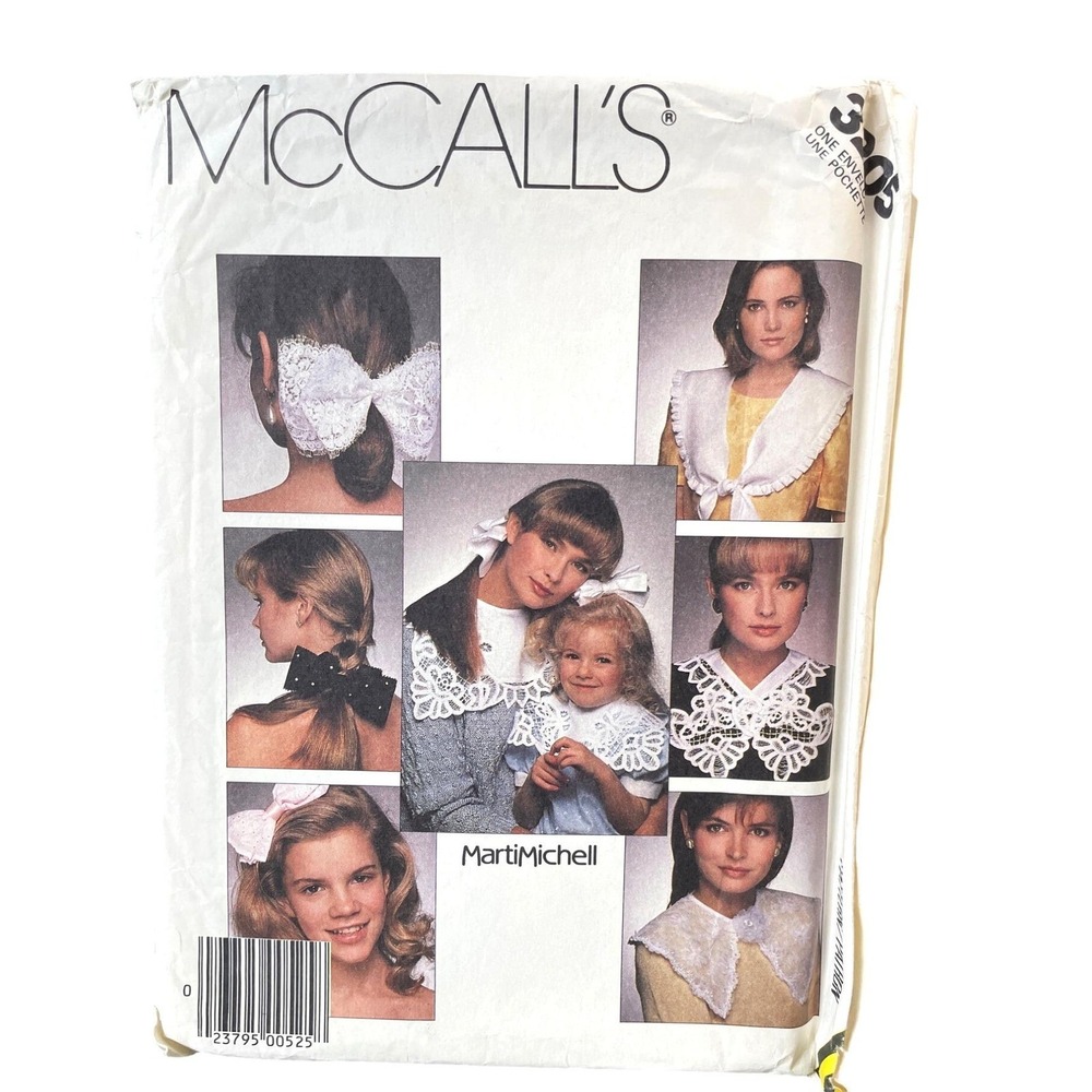 McCalls Sewing Pattern 3205 Misses Child OS White Collars Bows Marti Michell